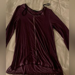 Distressed max jeans purple top